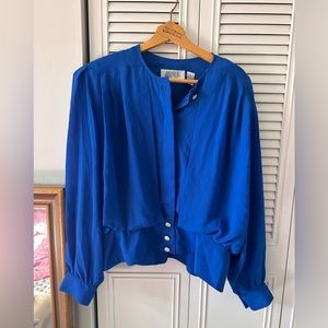 Vintage Royal Blue Blouse with Pearl Buttons